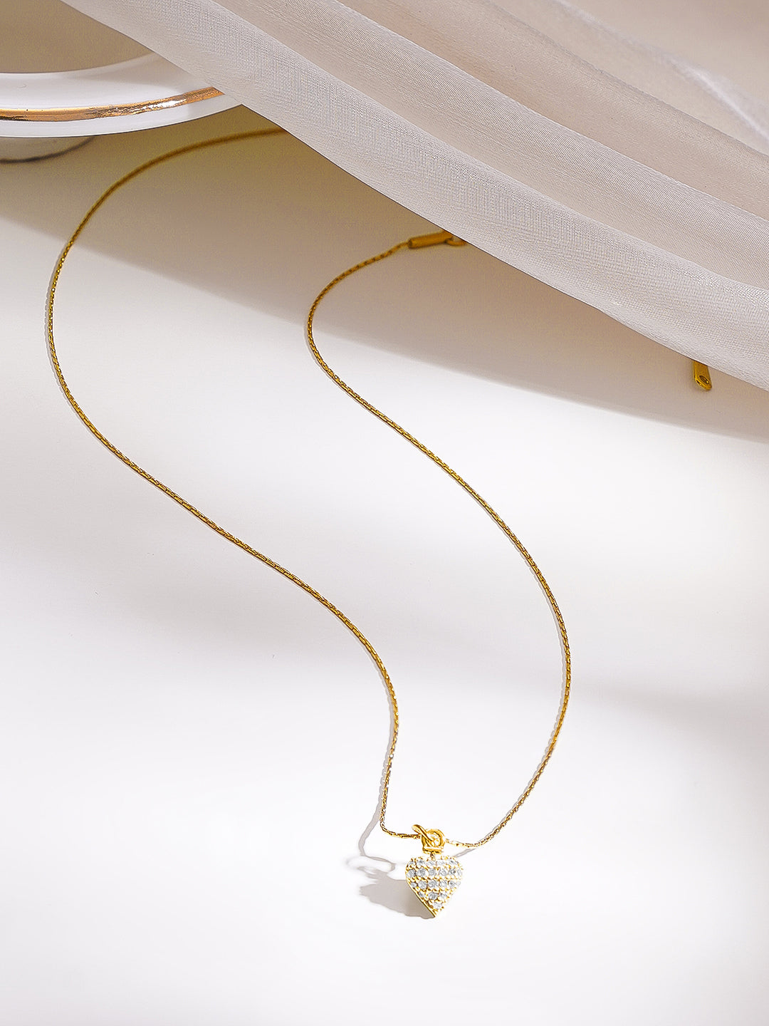 Demi Fine 18K Gold Plated Stainless Steel Crystal Heart Pendant Chain