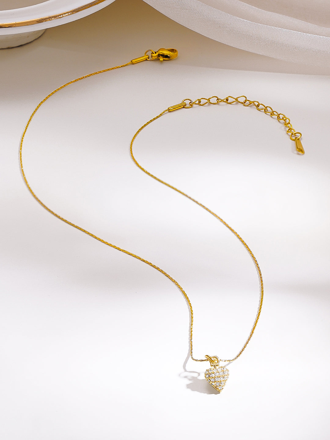 Demi Fine 18K Gold Plated Stainless Steel Crystal Heart Pendant Chain