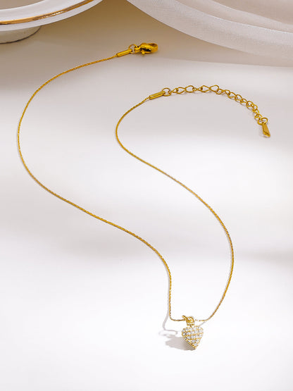 Demi Fine 18K Gold Plated Stainless Steel Crystal Heart Pendant Chain