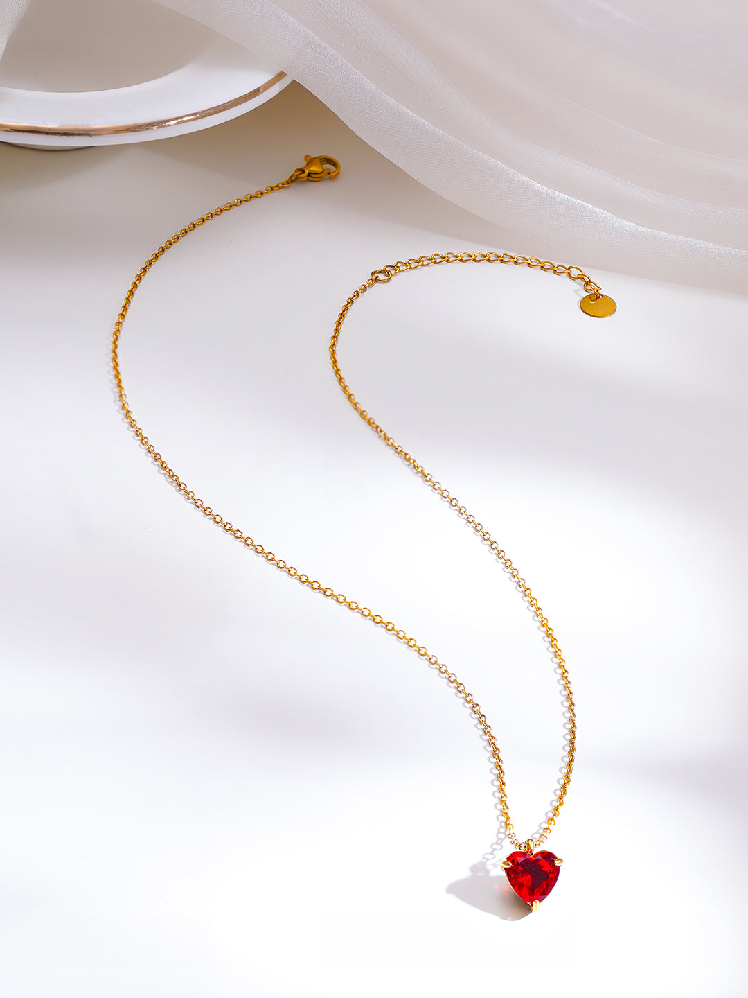 Demi Fine 18K Gold Plated Stainless Steel Mini Ruby Heart Pendant Necklace