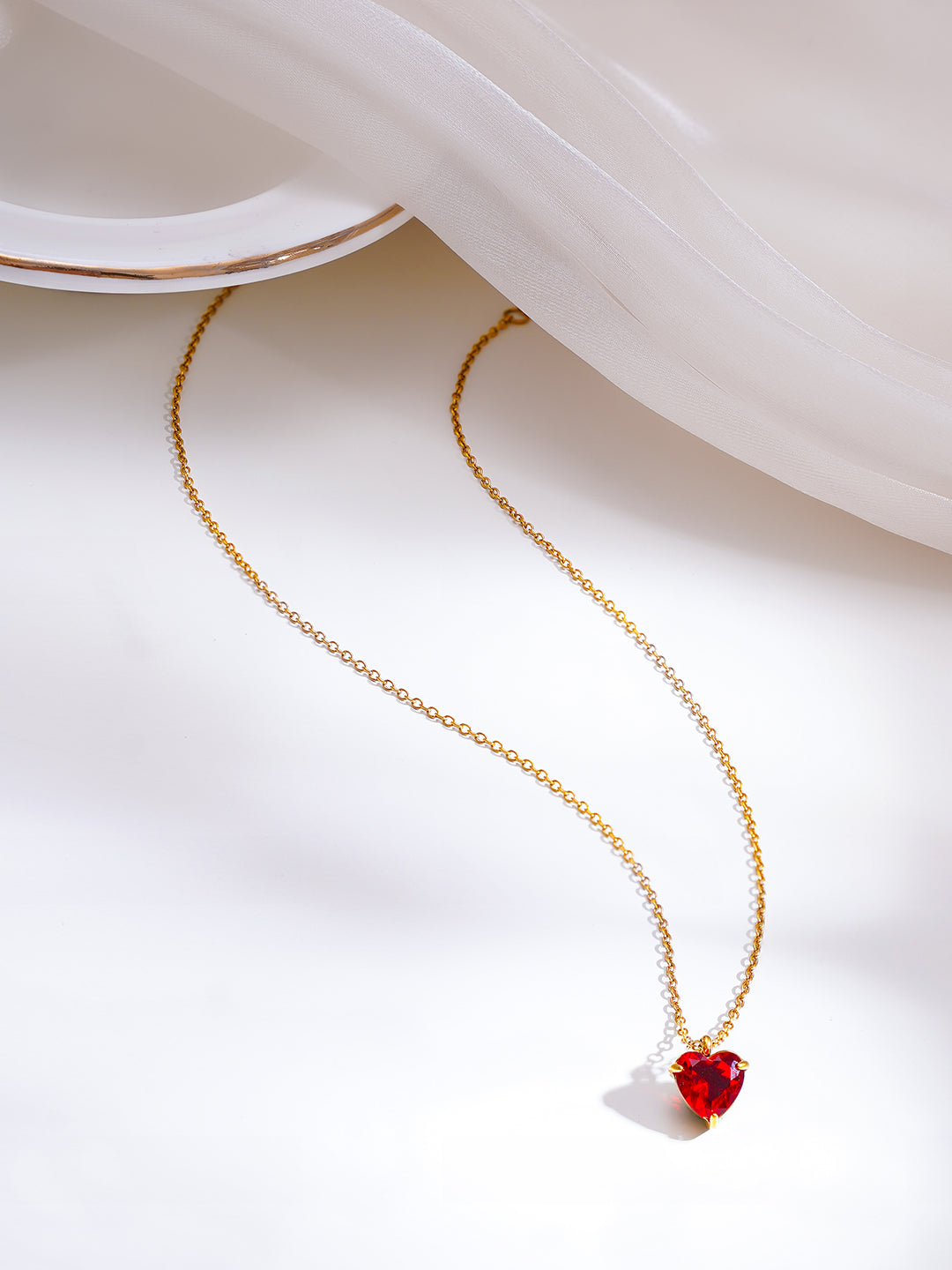 Demi Fine 18K Gold Plated Stainless Steel Mini Ruby Heart Pendant Necklace