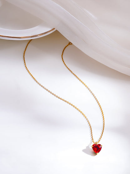 Demi Fine 18K Gold Plated Stainless Steel Mini Ruby Heart Pendant Necklace