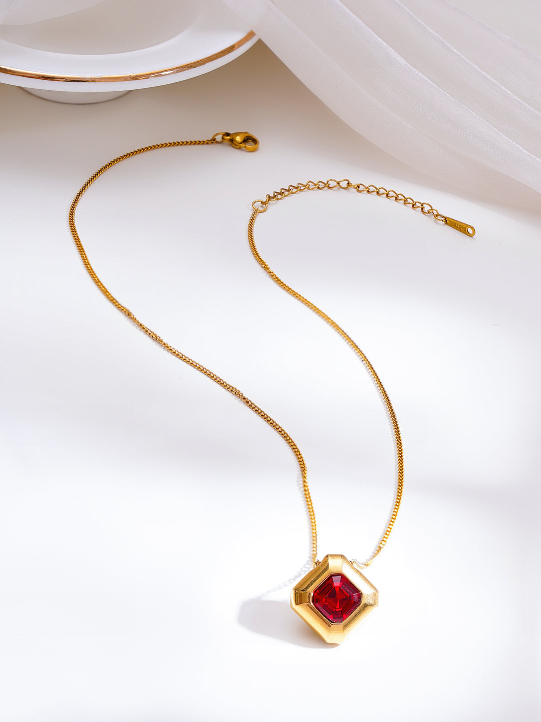 Demi Fine 18K Gold Plated Stainless Steel Ruby Crystal Pendant Necklace