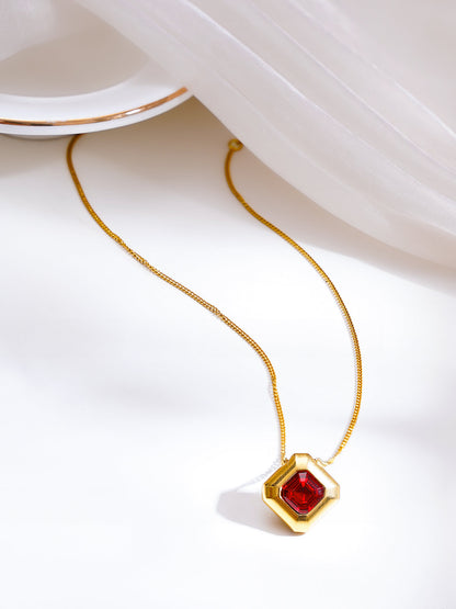 Demi Fine 18K Gold Plated Stainless Steel Ruby Crystal Pendant Necklace