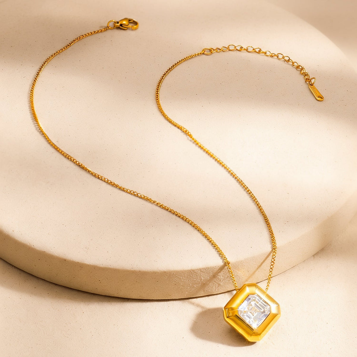 Demi Fine 18K Gold Plated Stainless Steel Geometric Crystal Pendant Necklace