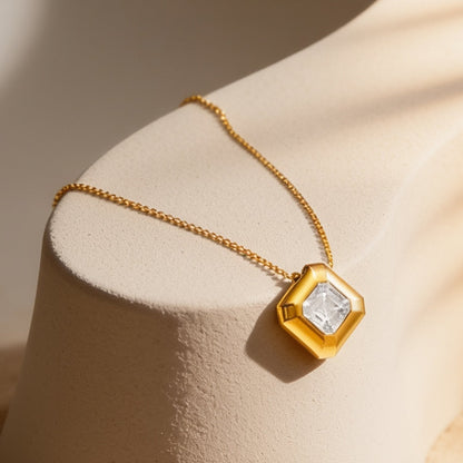Demi Fine 18K Gold Plated Stainless Steel Geometric Crystal Pendant Necklace