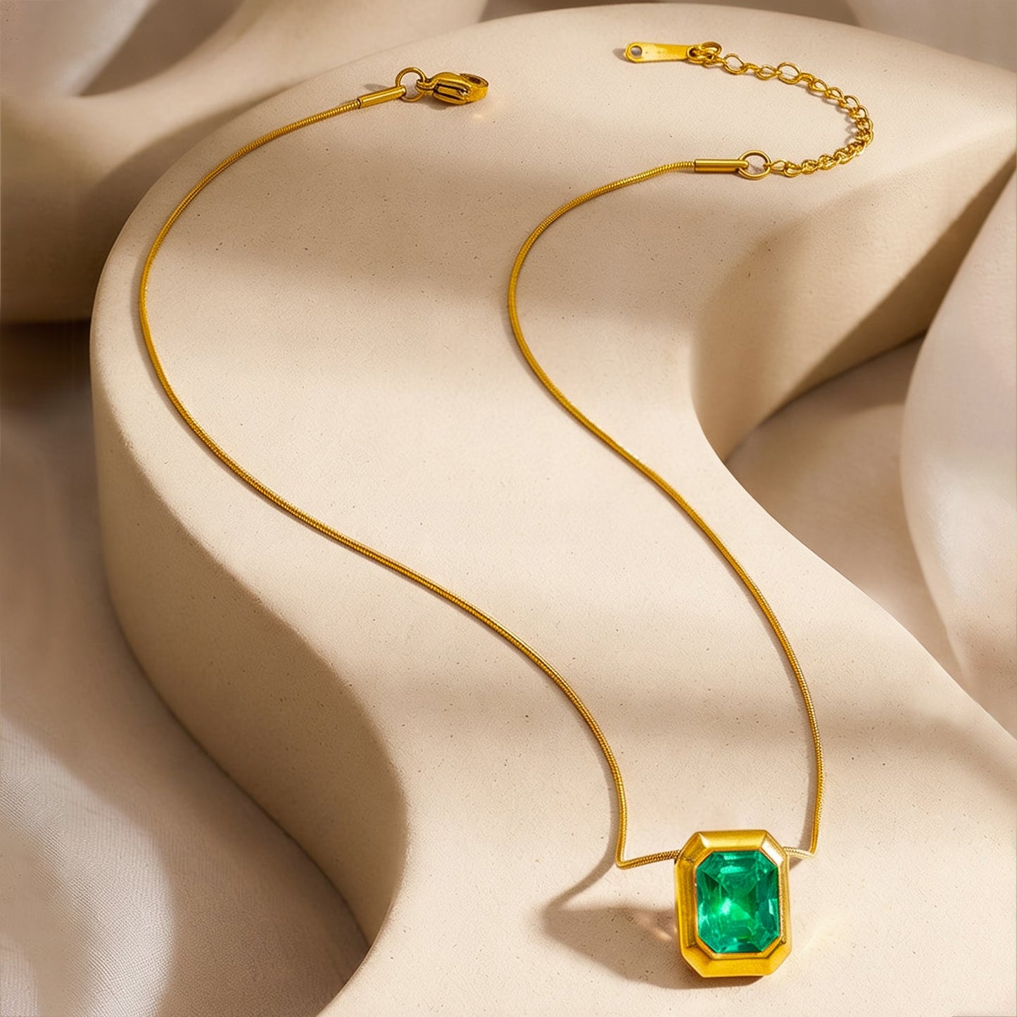 Demi Fine 18K Gold Plated Stainless Steel Emerald Crystal Pendant Necklace