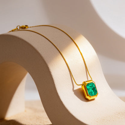 Demi Fine 18K Gold Plated Stainless Steel Emerald Crystal Pendant Necklace