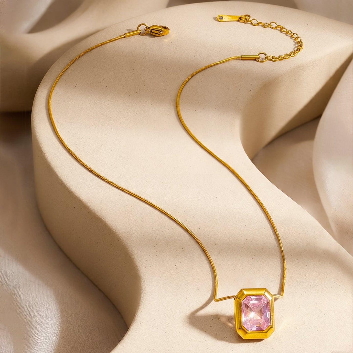 Demi Fine 18K Gold Plated Stainless Steel Pink Crystal Pendant Necklace