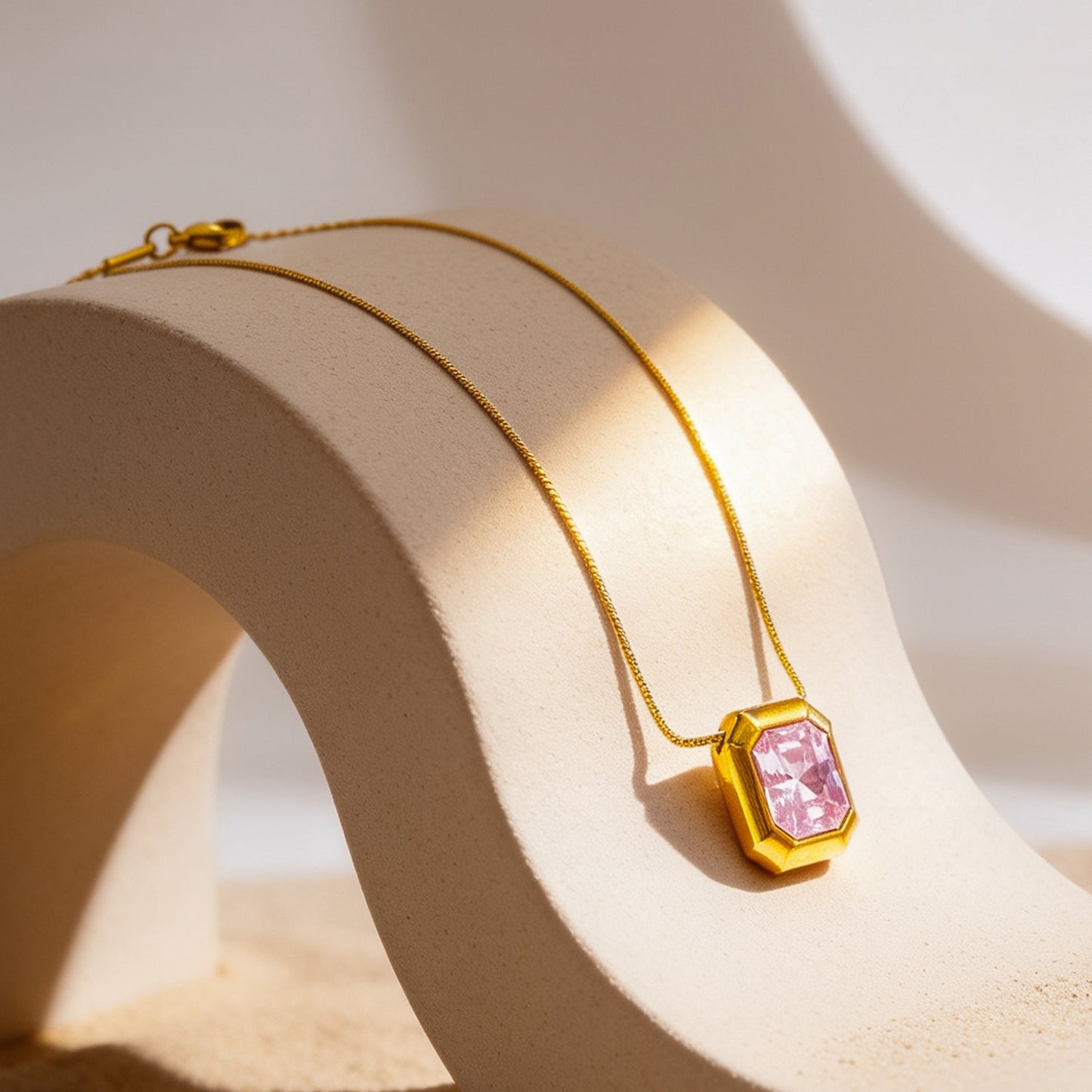 Demi Fine 18K Gold Plated Stainless Steel Pink Crystal Pendant Necklace