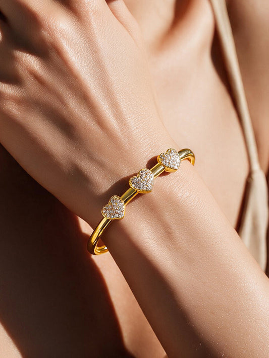 Gold Plated American Diamond Zirconia Heart Bracelet