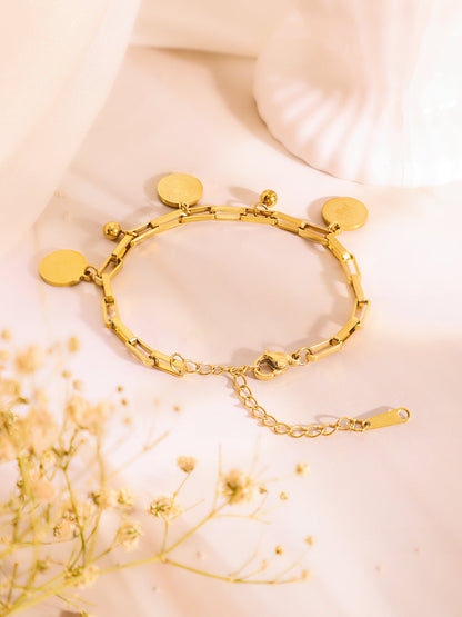 Demi Fine 18K Gold Plated Stainless Steel Coin Charm Bracelet & Drop Earrings