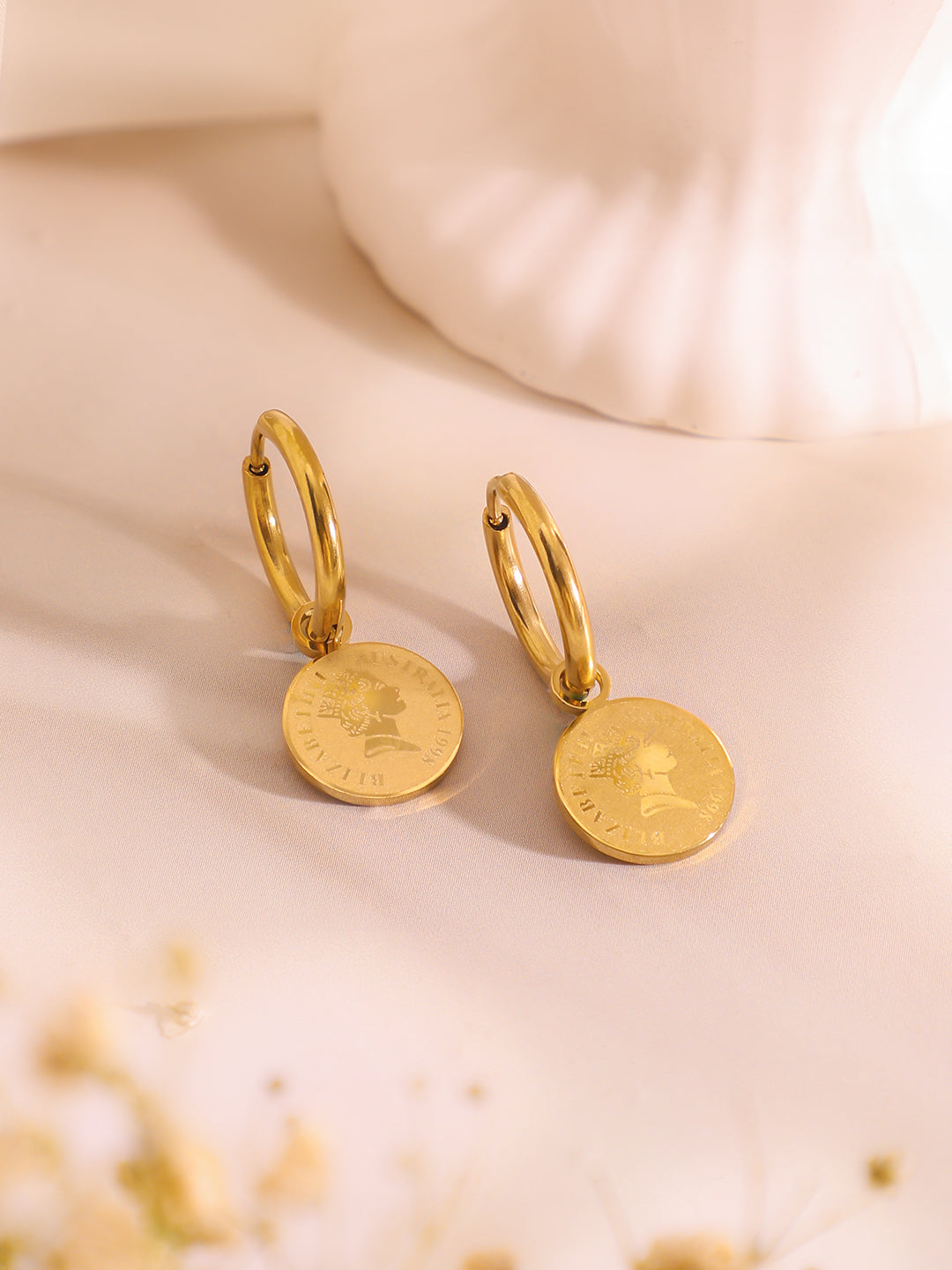 Demi Fine 18K Gold Plated Stainless Steel Coin Charm Bracelet & Drop Earrings