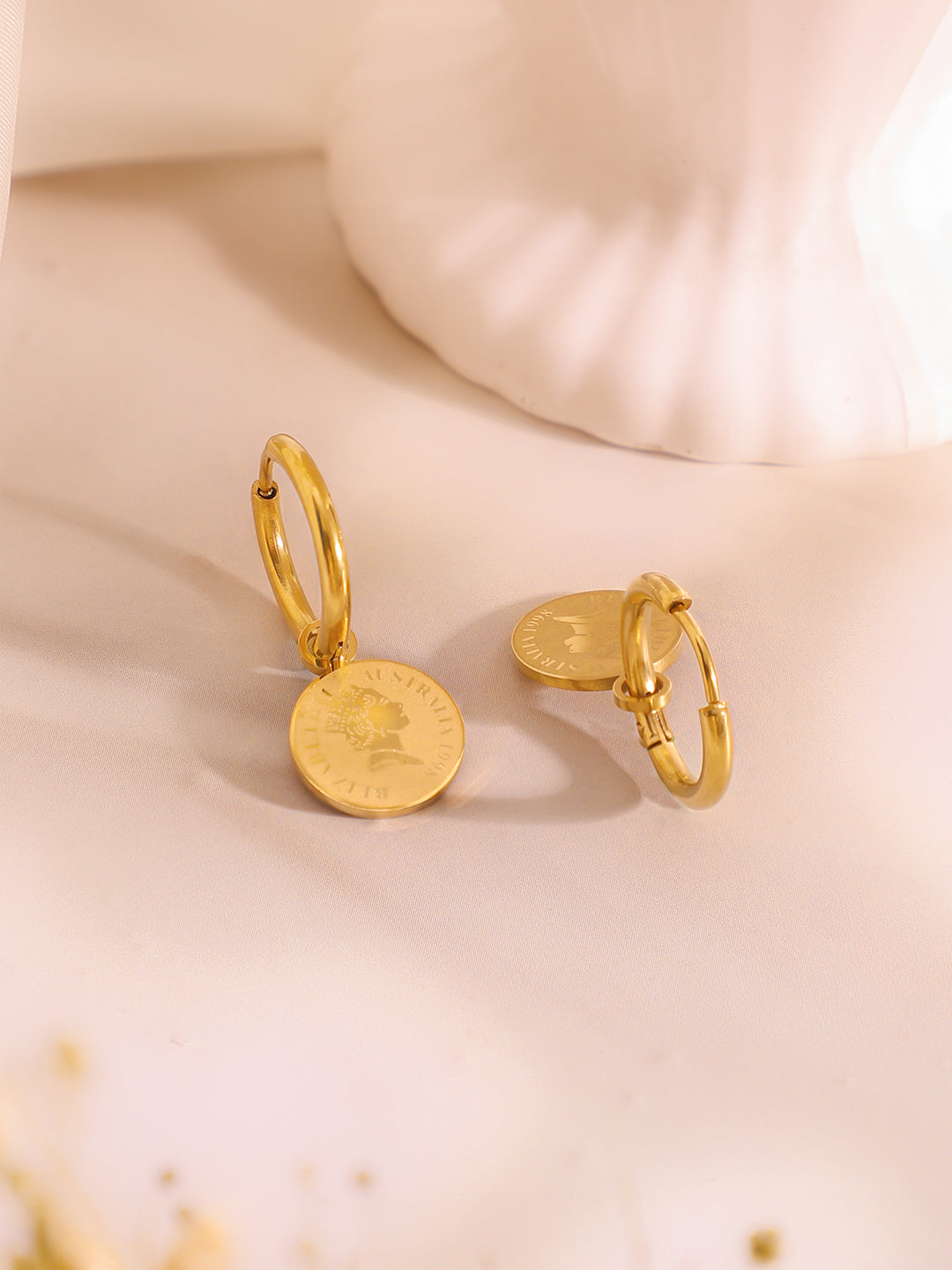 Demi Fine 18K Gold Plated Stainless Steel Coin Charm Bracelet & Drop Earrings
