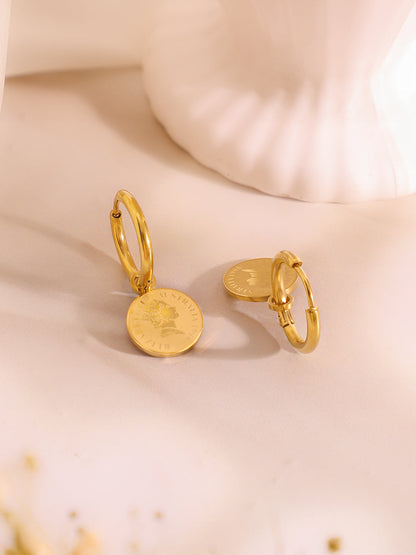 Demi Fine 18K Gold Plated Stainless Steel Coin Charm Bracelet & Drop Earrings