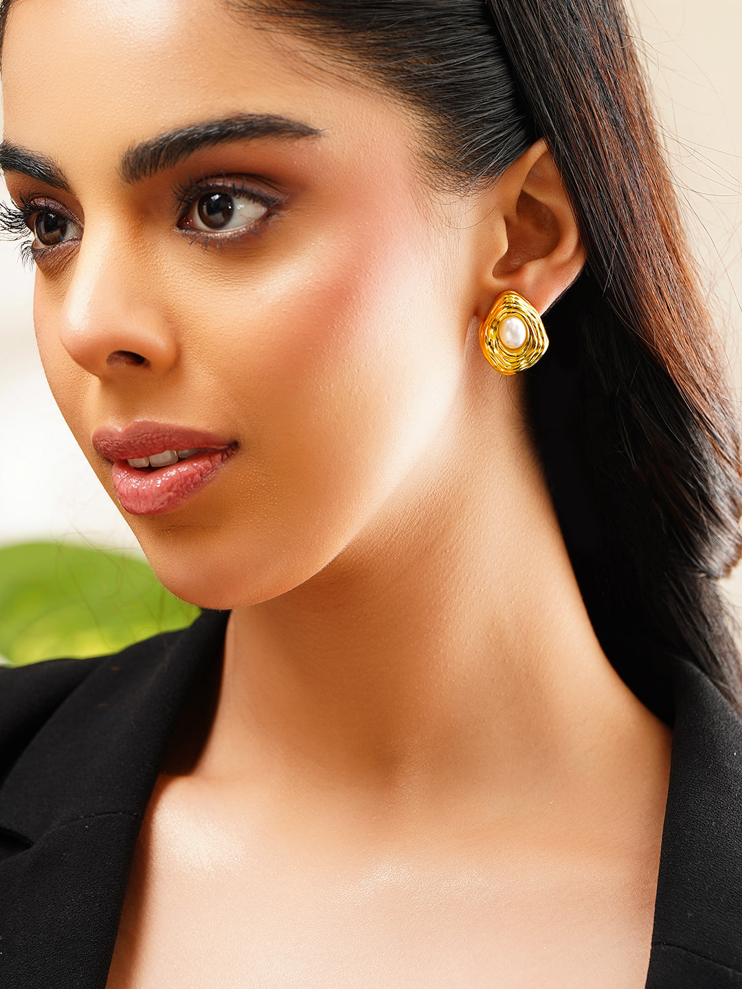 Demi Fine 18K Gold Plated Stainless Steel Abstract Pearl Stud Earrings