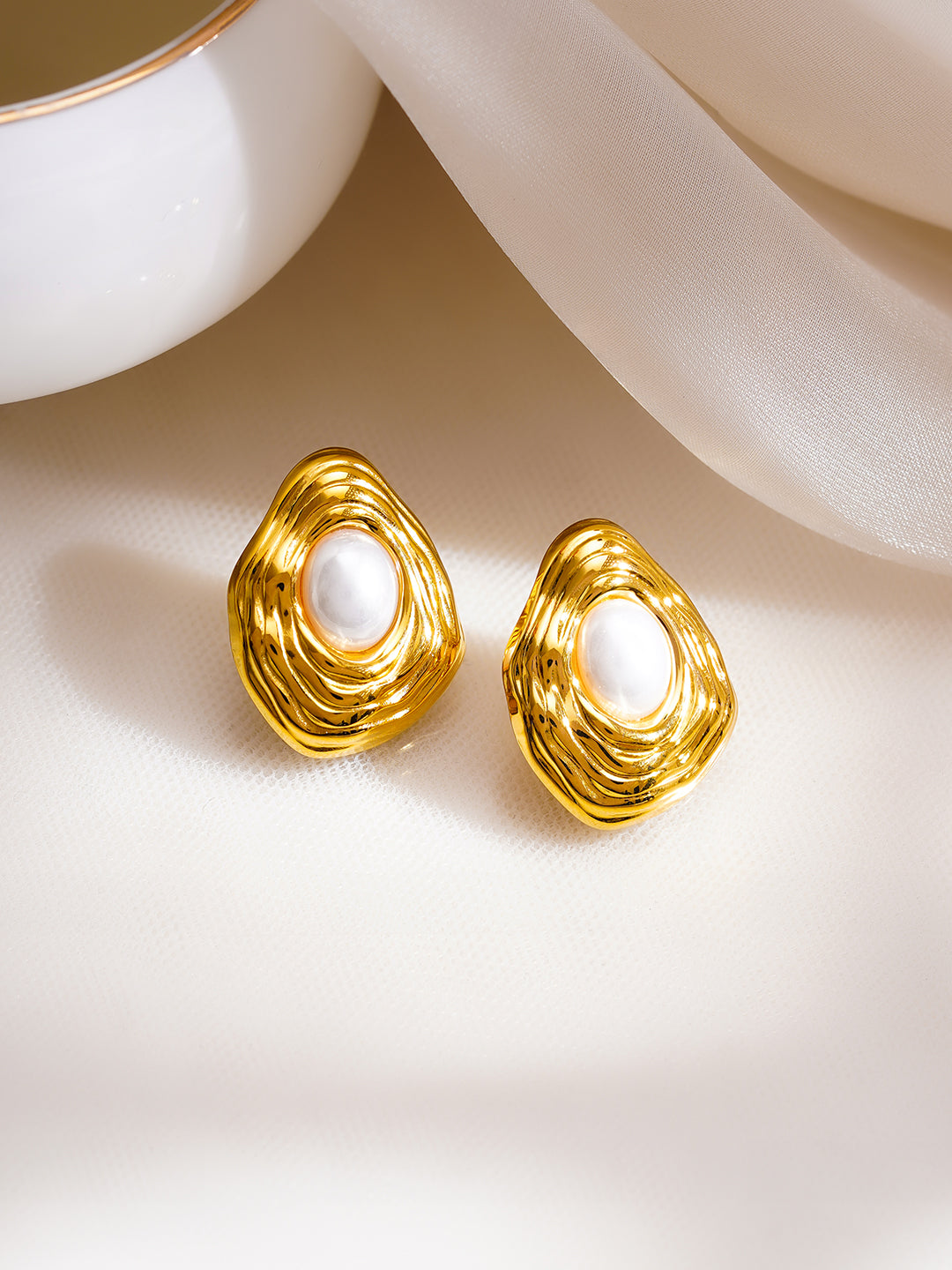 Demi Fine 18K Gold Plated Stainless Steel Abstract Pearl Stud Earrings