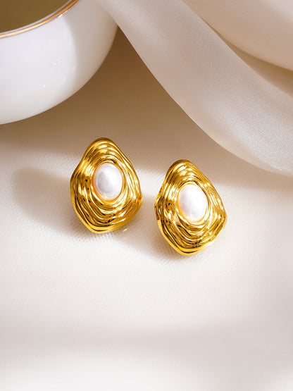 Demi Fine 18K Gold Plated Stainless Steel Abstract Pearl Stud Earrings