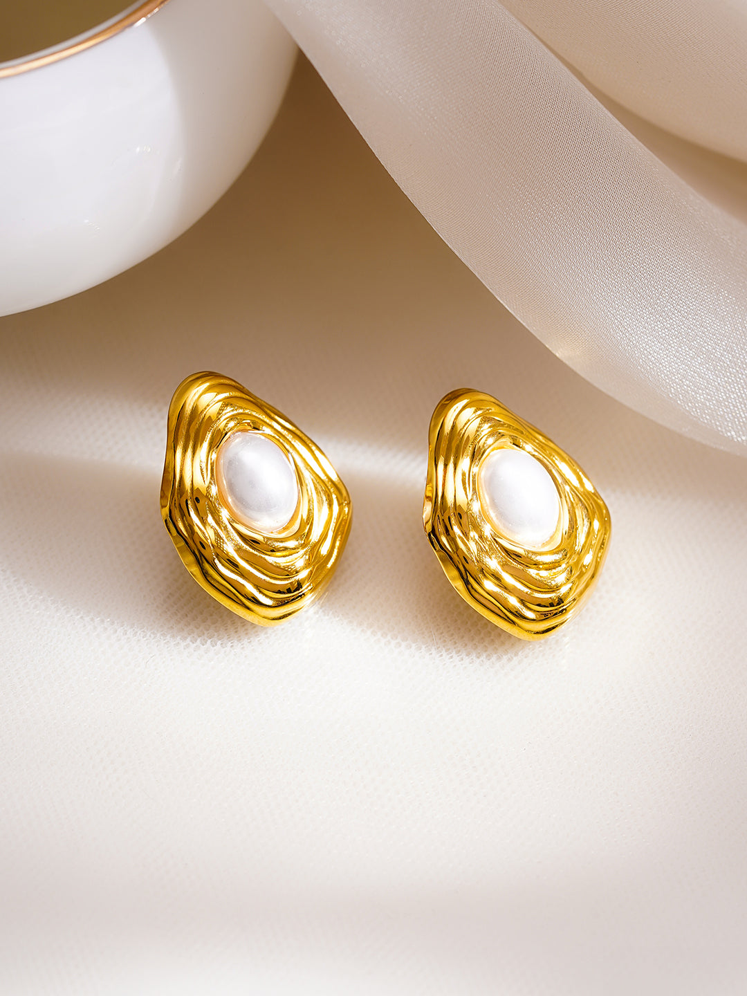 Demi Fine 18K Gold Plated Stainless Steel Abstract Pearl Stud Earrings
