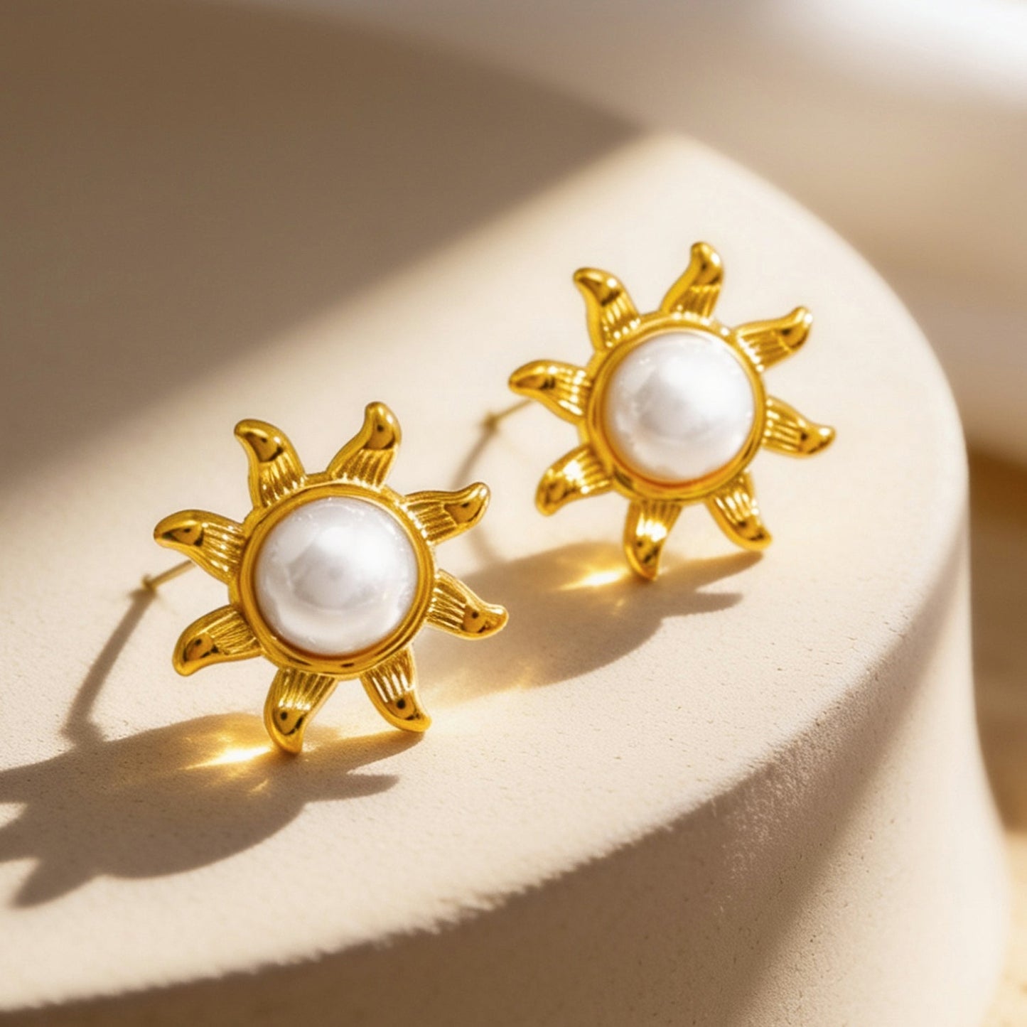 Demi Fine 18K Gold Plated Stainless Steel Pearl Sunburst Stud Earrings
