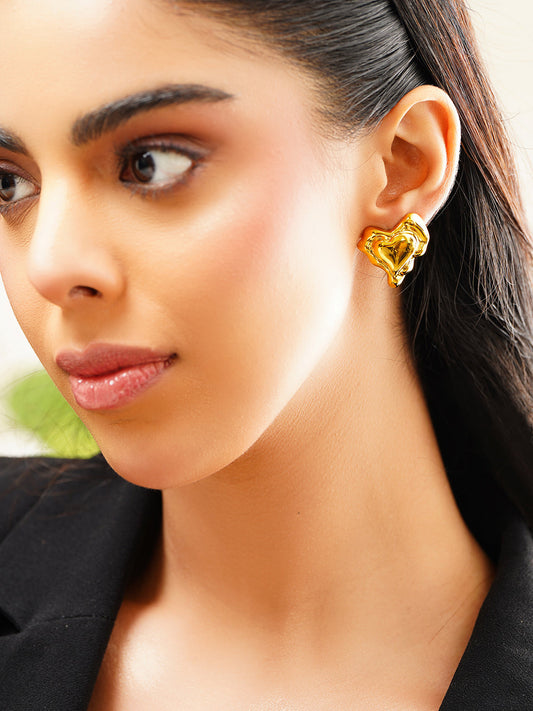 Demi Fine 18K Gold Plated Stainless Steel Melted Heart Statement Stud Earrings