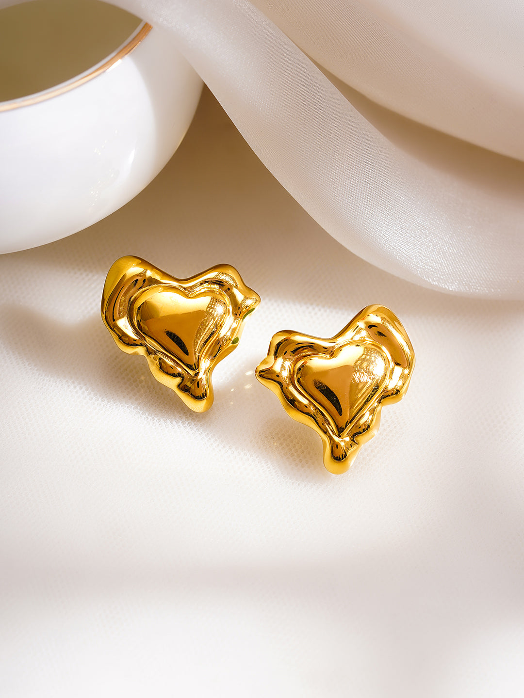 Demi Fine 18K Gold Plated Stainless Steel Melted Heart Statement Stud Earrings