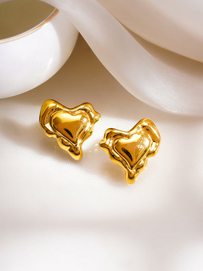 Demi Fine 18K Gold Plated Stainless Steel Melted Heart Statement Stud Earrings