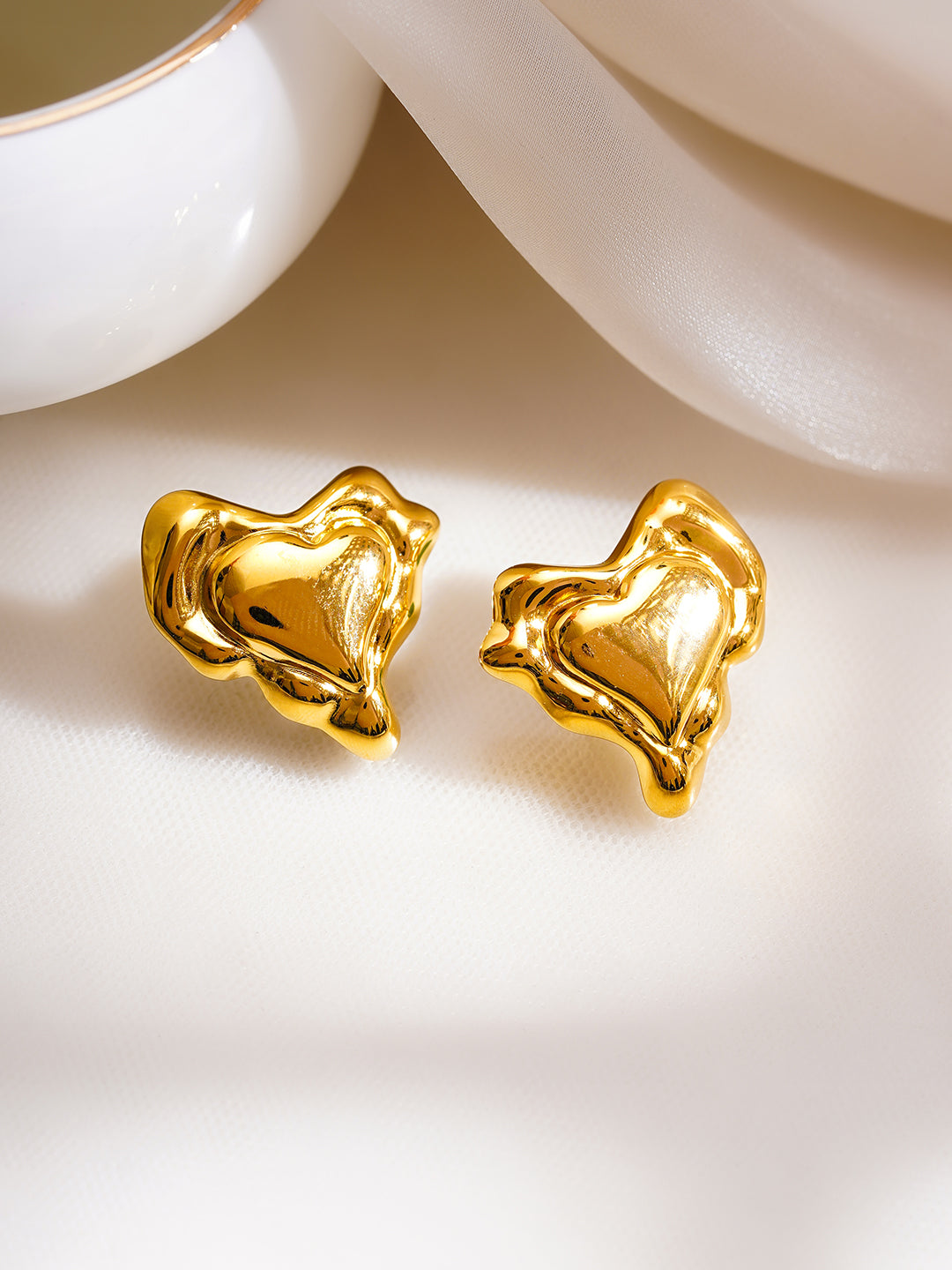 Demi Fine 18K Gold Plated Stainless Steel Melted Heart Statement Stud Earrings