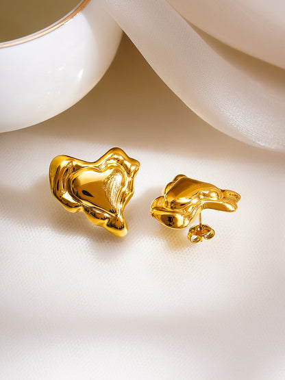Demi Fine 18K Gold Plated Stainless Steel Melted Heart Statement Stud Earrings
