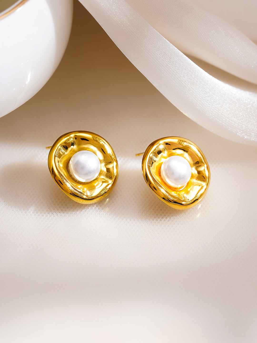 Demi Fine 18K Gold Plated Stainless Steel Sculpted Pearl Stud Earrings