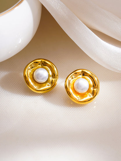 Demi Fine 18K Gold Plated Stainless Steel Sculpted Pearl Stud Earrings