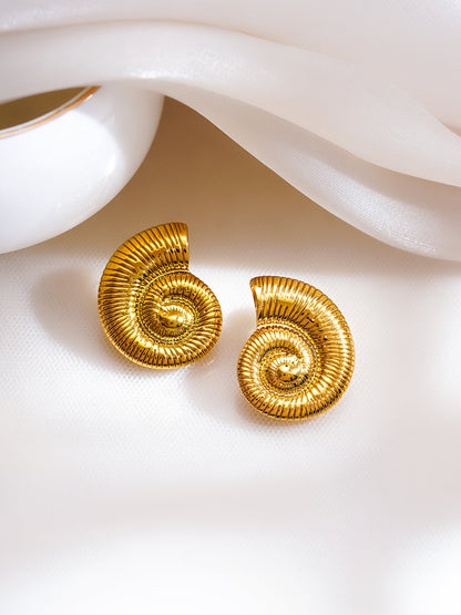 Demi Fine 18K Gold Plated Stainless Steel Spiral Shell Stud Earrings