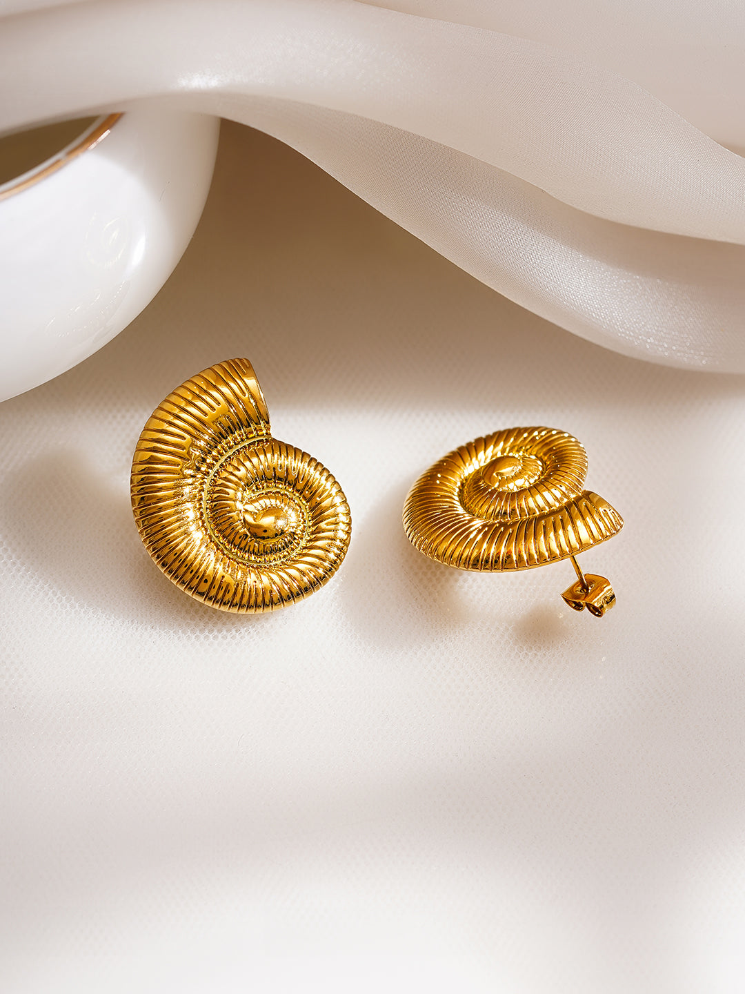 Demi Fine 18K Gold Plated Stainless Steel Spiral Shell Stud Earrings