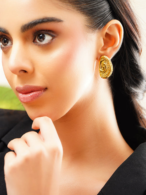 Demi Fine 18K Gold Plated Stainless Steel Spiral Medallion Stud Earrings