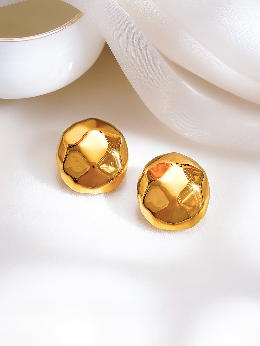 Demi Fine 18K Gold Plated Stainless Steel Hammered Disc Stud Earrings