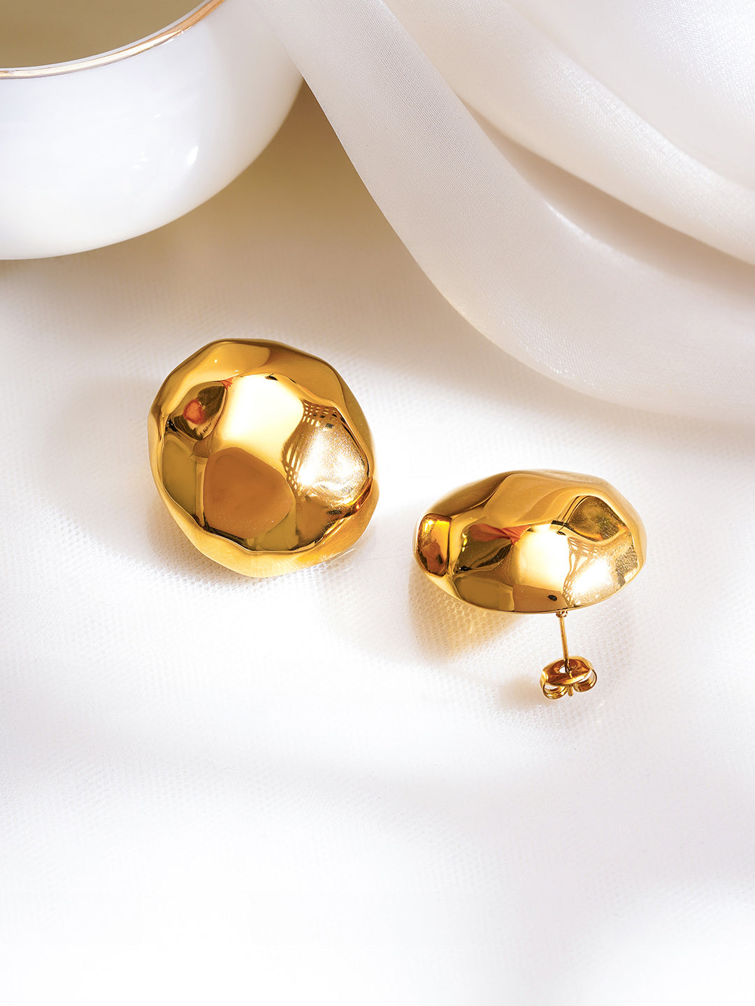 Demi Fine 18K Gold Plated Stainless Steel Hammered Disc Stud Earrings