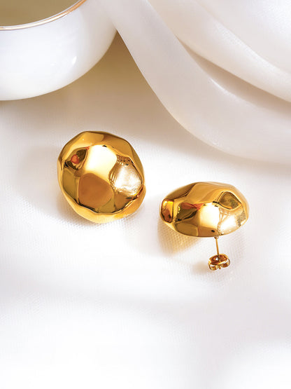Demi Fine 18K Gold Plated Stainless Steel Hammered Disc Stud Earrings