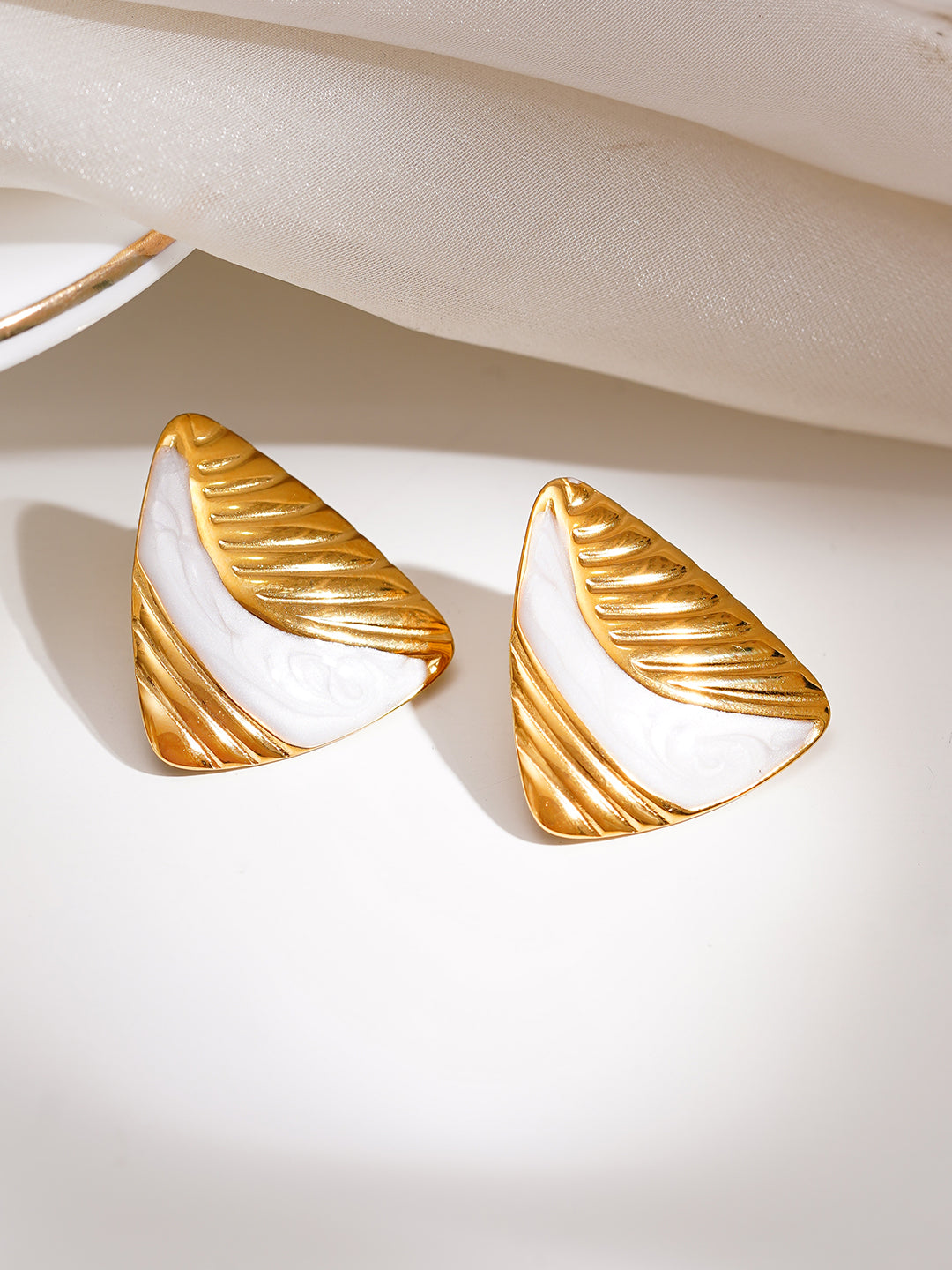 Demi Fine 18K Gold Plated Stainless Steel Triangular Textured Stud Earrings