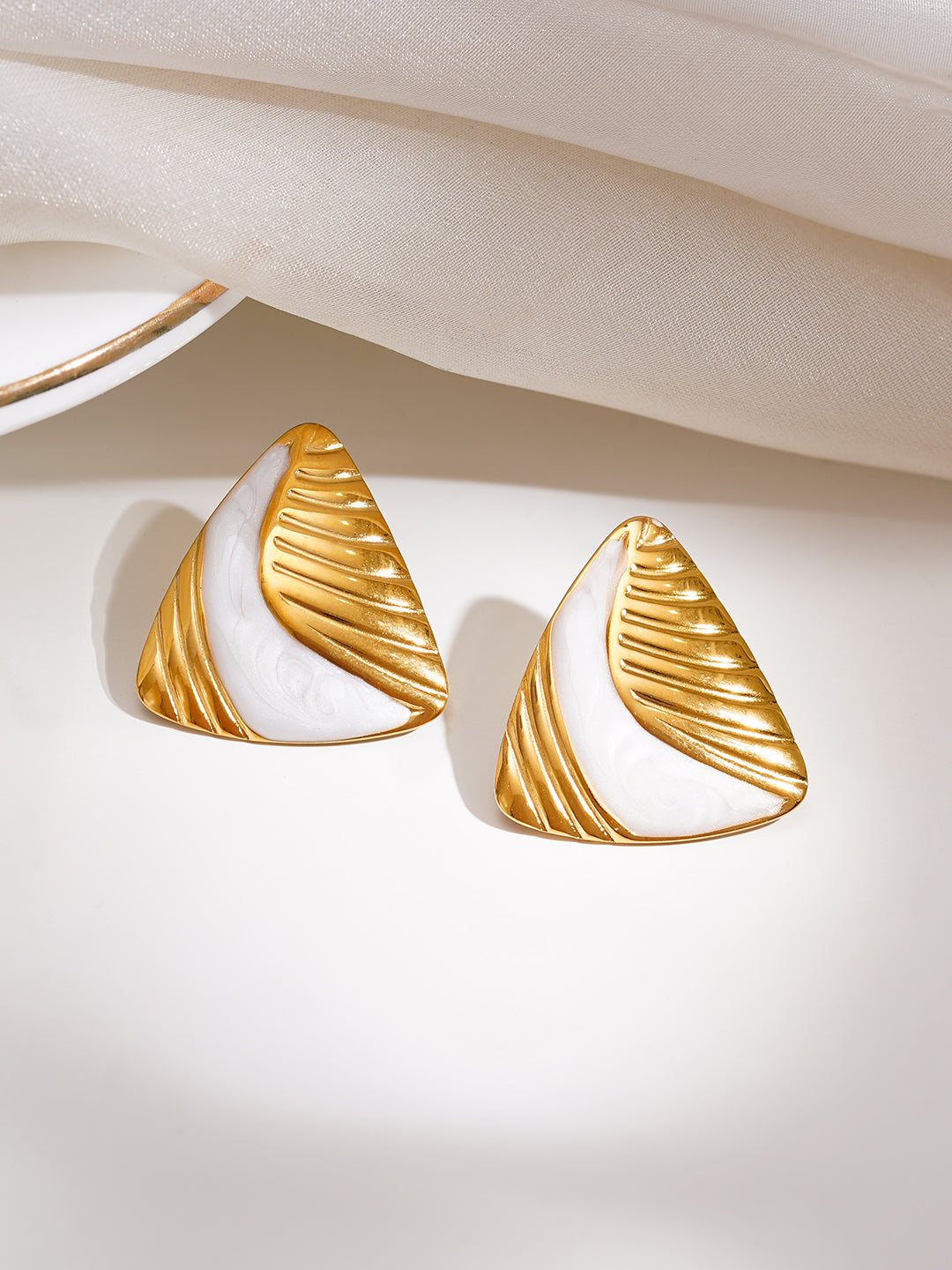 Demi Fine 18K Gold Plated Stainless Steel Triangular Textured Stud Earrings