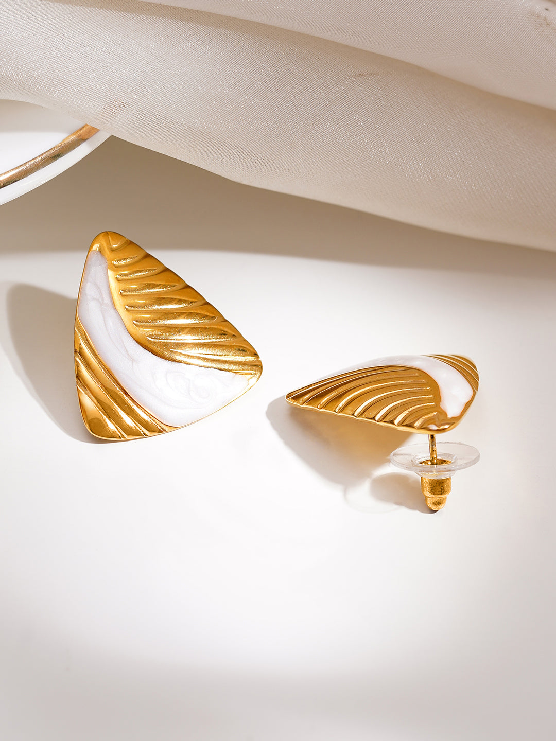 Demi Fine 18K Gold Plated Stainless Steel Triangular Textured Stud Earrings