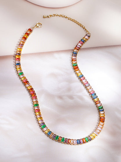 Demi Fine 18K Gold Plated Stainless steel Multi-Crystal Pattern Chain Necklace