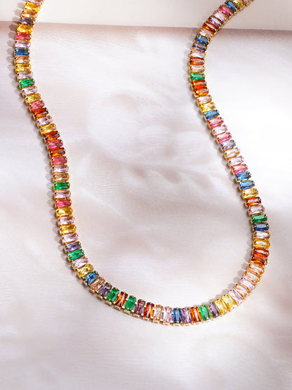 Demi Fine 18K Gold Plated Stainless steel Multi-Crystal Pattern Chain Necklace