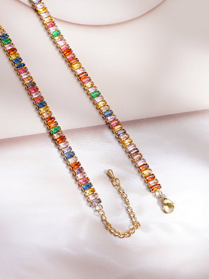 Demi Fine 18K Gold Plated Stainless steel Multi-Crystal Pattern Chain Necklace