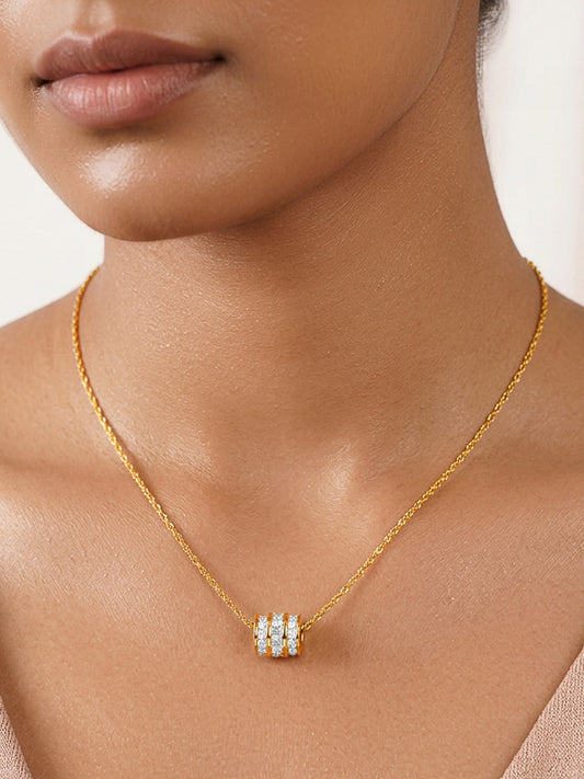 Demi Fine 18K Gold Plated Stainless steel Cubic Zirconia Bar Pendant Necklace