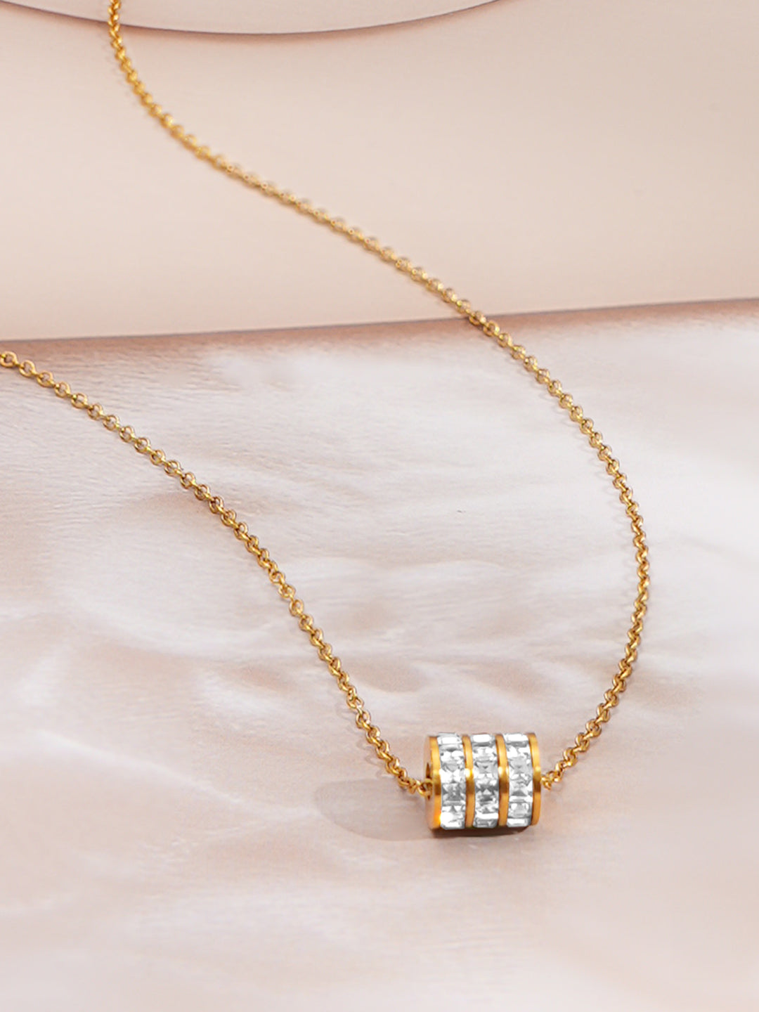 Demi Fine 18K Gold Plated Stainless steel Cubic Zirconia Bar Pendant Necklace