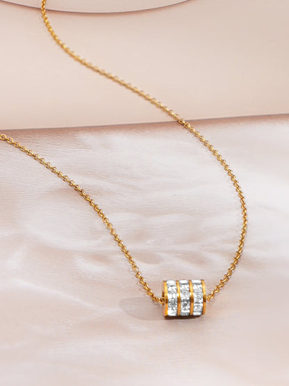 Demi Fine 18K Gold Plated Stainless steel Cubic Zirconia Bar Pendant Necklace