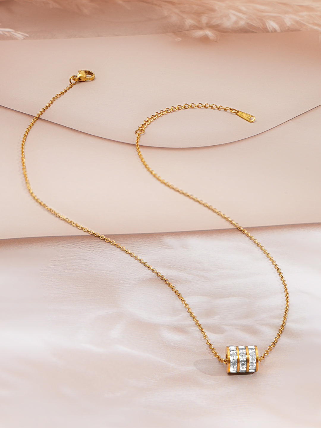 Demi Fine 18K Gold Plated Stainless steel Cubic Zirconia Bar Pendant Necklace