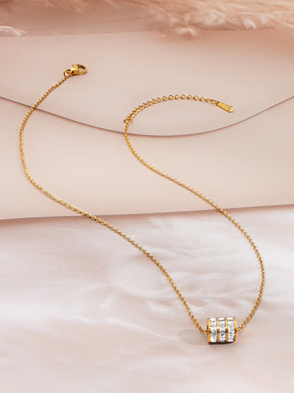 Demi Fine 18K Gold Plated Stainless steel Cubic Zirconia Bar Pendant Necklace