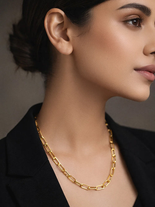 Demi Fine 18K Gold Plated Stainless steel Chunky Paperclip Chain Necklace