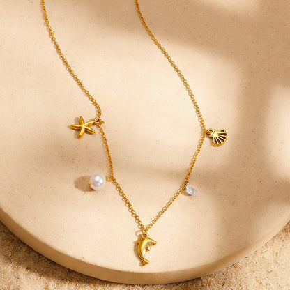 Demi Fine 18K Gold Plated Stainless Steel Coastal Multi Charm Necklace